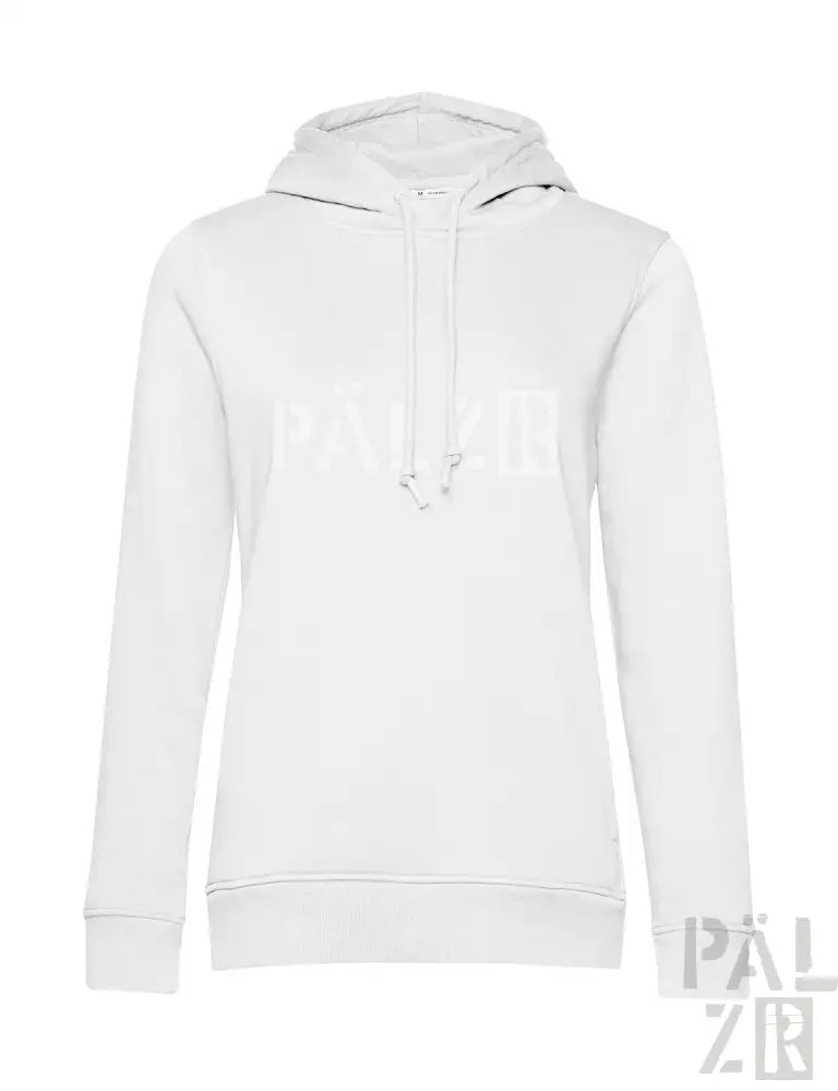 Weißes Hoodie mit Kordelzug-Kapuze und langen Ärmeln.