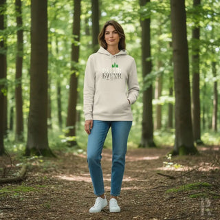 Creme-Farbenes Hoodie mit grünem Blatt-Design und Text ’live green’