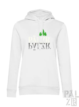 Weißes Hoodie mit grünem Baum-Design und Text „Park“ auf der Vorderseite.