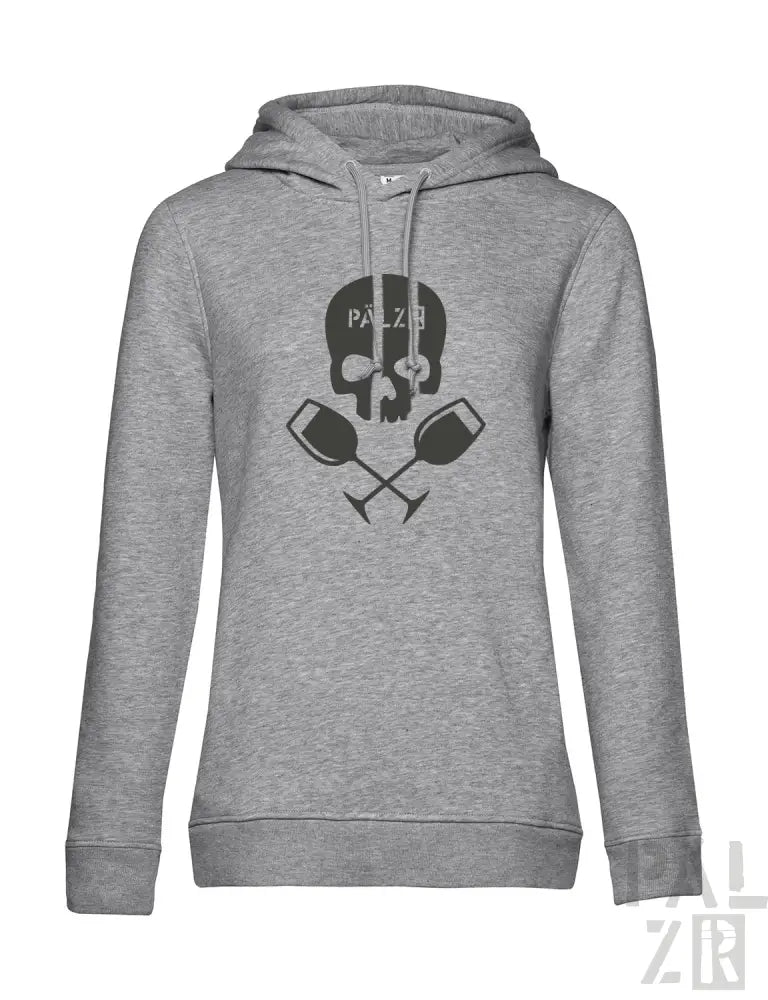 Graue Kapuzenjacke mit Totenkopf- und gekreuzten Schlägel-Design, aus Baumwolle.
