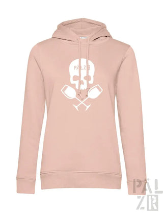 Rosa Totenkopf-Hoodie mit gekreuztem Paddel-Design.