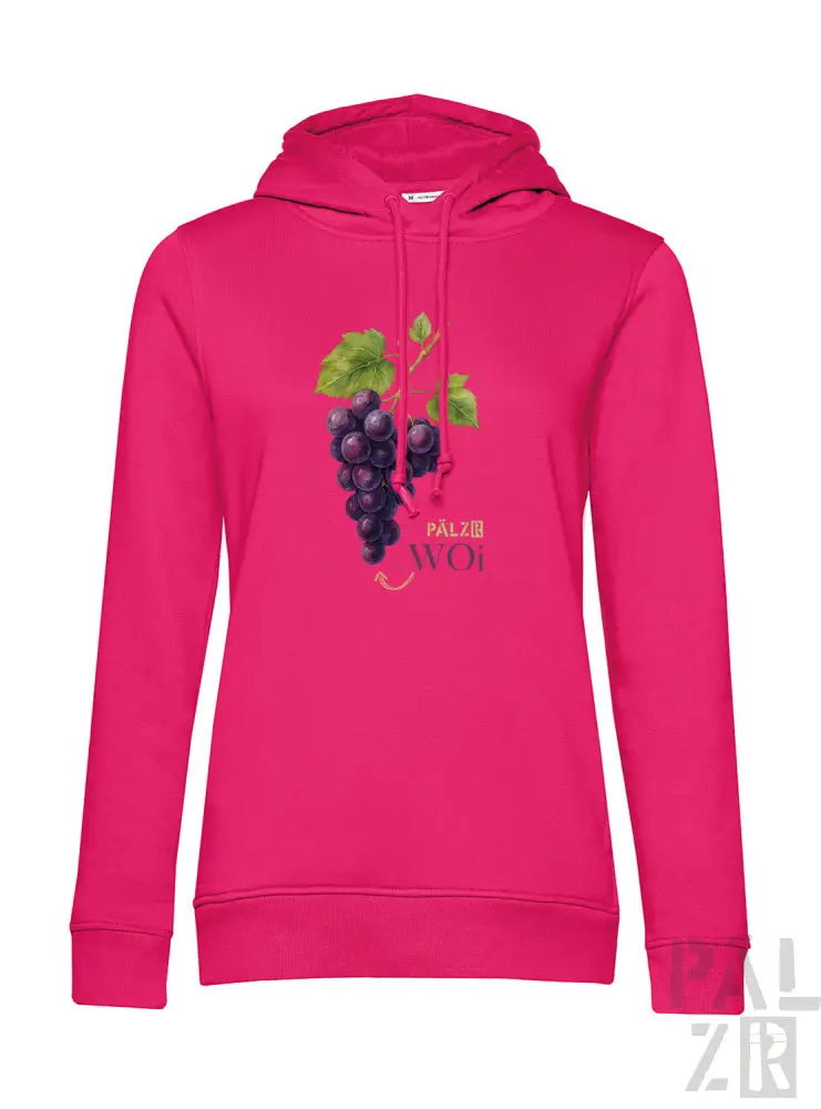 Rosa Hoodie mit Weinreben-Design und Kapuze, aus Baumwollmischgewebe.