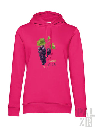 Rosa Hoodie mit Weinreben-Design und Kapuze, aus Baumwollmischgewebe.