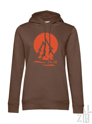 Braune Kapuzenjacke mit orange-weißem Design, das eine Baum-Silhouette, den Text ’halo iii’ und ein Logo zeigt.
