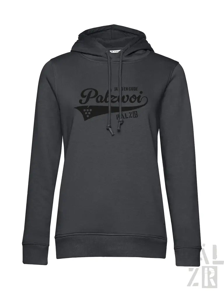 Anthrazitfarbene Kapuzenjacke mit ’palavot’-Grafik und Logo-Design, mit Kordelzugkapuze.