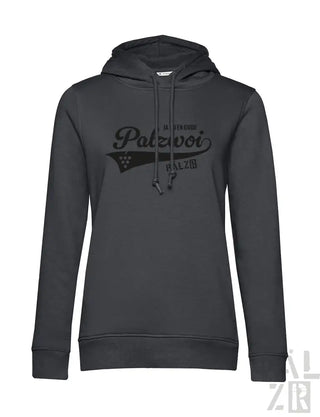 Anthrazitfarbene Kapuzenjacke mit ’palavot’-Grafik und Logo-Design, mit Kordelzugkapuze.