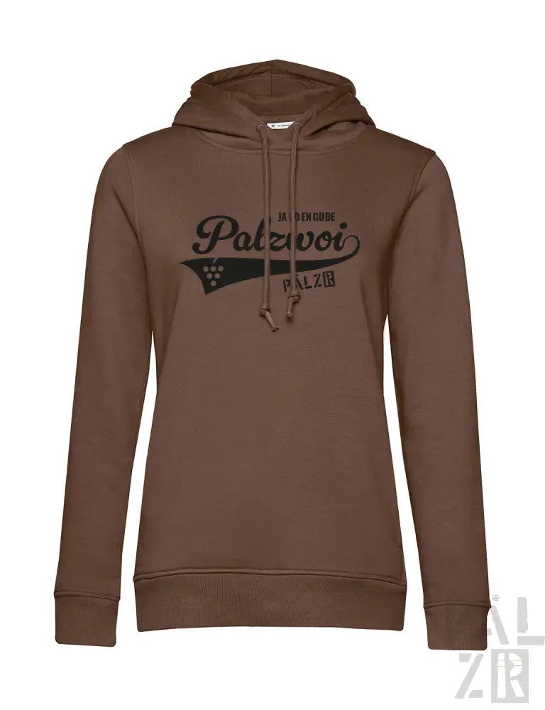 Brauner Hoodie mit ’palzvoi’-Design und Kapuze, aus Baumwollmischgewebe.