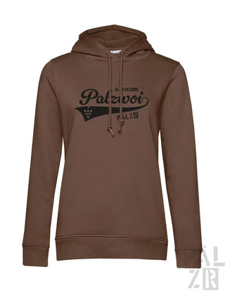 Brauner Hoodie mit ’palzvoi’-Design und Kapuze, aus Baumwollmischgewebe.