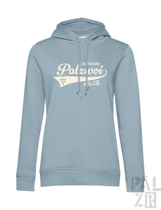 Hellblaues Hoodie mit ’polzivot’-Grafik und Textdesign.