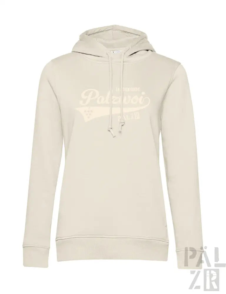 Cremeweiße Hoodie mit ’palzer’-Logo und Nummer-7-Design, aus weichem Baumwollstoff.