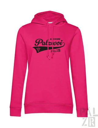 Heißrosa Hoodie mit ’palzvoi’-Design und Kapuzenfunktion.