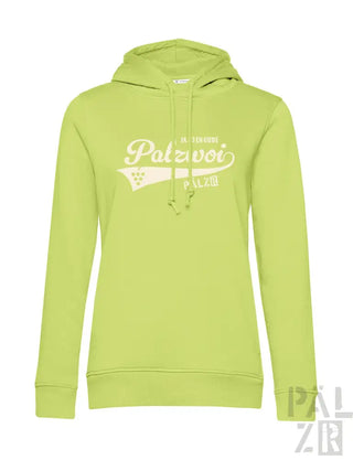 Limetgrüner Hoodie mit weißem Logo und Pfotenabdruck-Design, aus weichem Baumwollmaterial gefertigt.