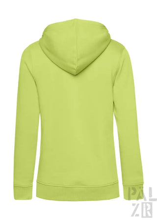 Limetgrüner Hoodie mit Kapuze und Kordelzügen, aus weichem Baumwollmaterial gefertigt.