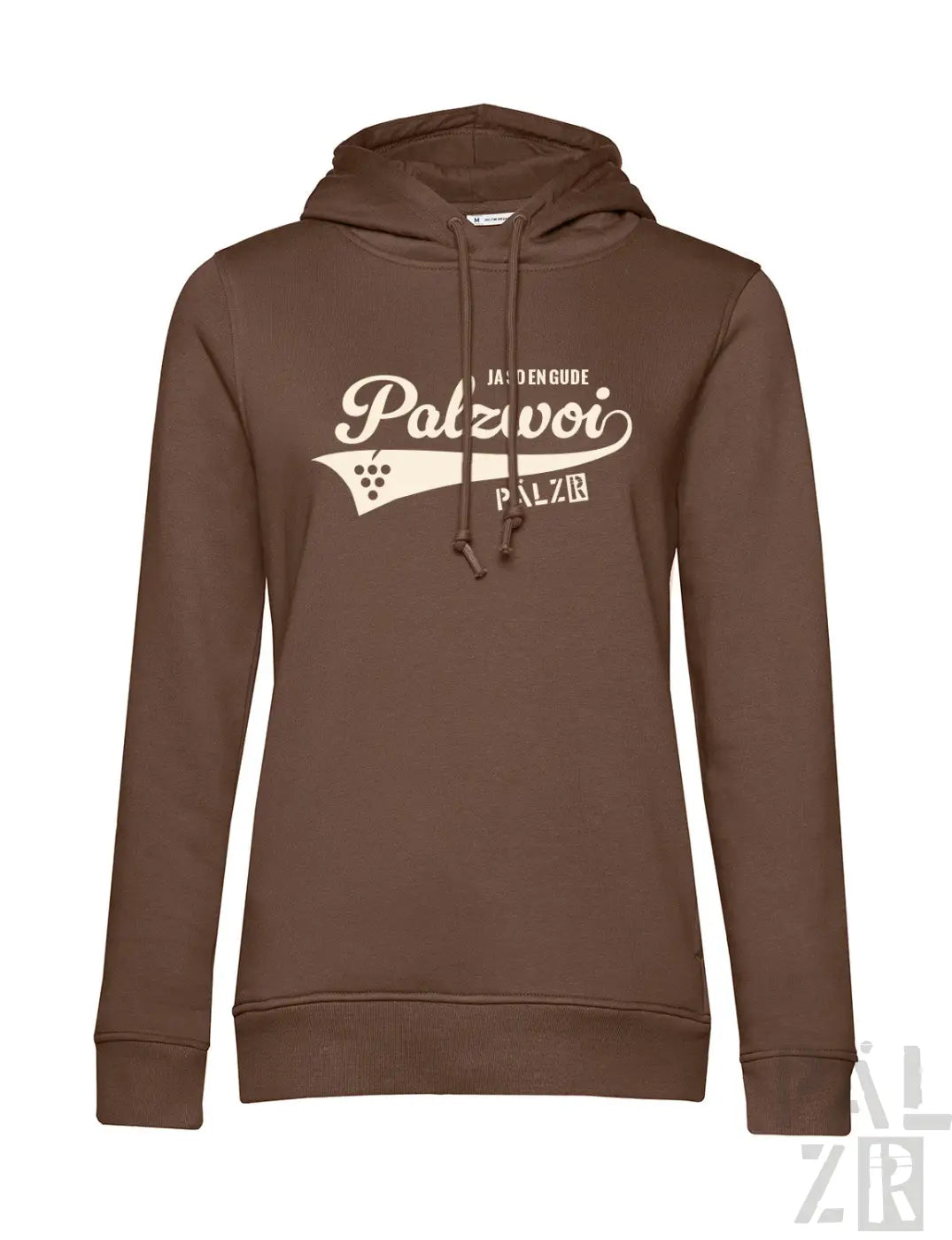 Brauner frauen hoodie palzwoi mit cremefarbenem logo und traubendesign verschiedene farben