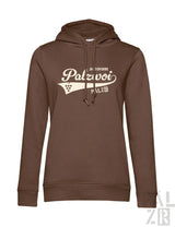 Brauner frauen hoodie palzwoi mit cremefarbenem logo und traubendesign verschiedene farben