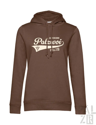 Brauner frauen hoodie palzwoi mit cremefarbenem logo und traubendesign verschiedene farben