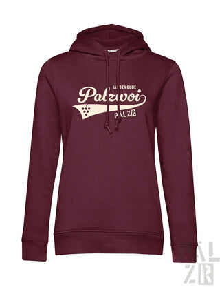 Frauen hoodie palzwoi in kastanienbraun mit cremefarbenem palzwoi grafik und traubenmotiv