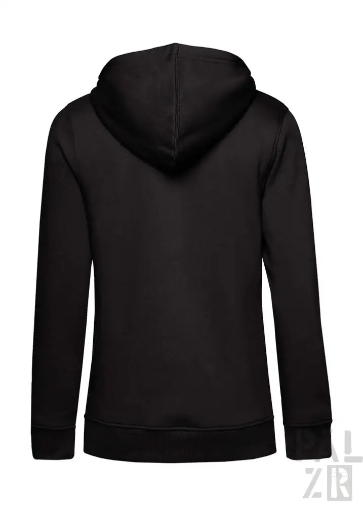 Schwarzer Hoodie mit Kapuze und langen Ärmeln, aus Baumwollmaterial gefertigt.