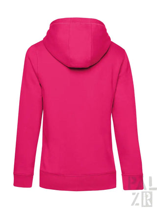 Magenta-Hoodie mit Kapuze und langen Ärmeln, aus Fleece-Material.