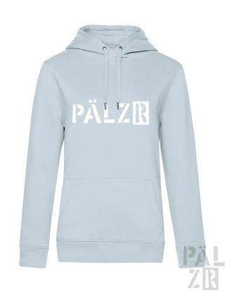 Hellblaues Hoodie mit weißem ’pälzr’-Logo-Design auf der Vorderseite.