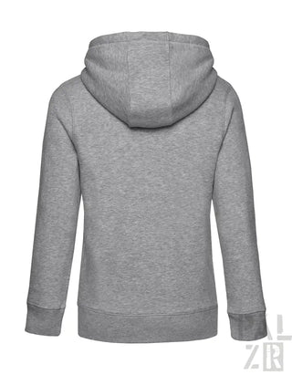 Hellgraue Kapuzenjacke mit Kordelzugkappe und gerippten Bündchen.