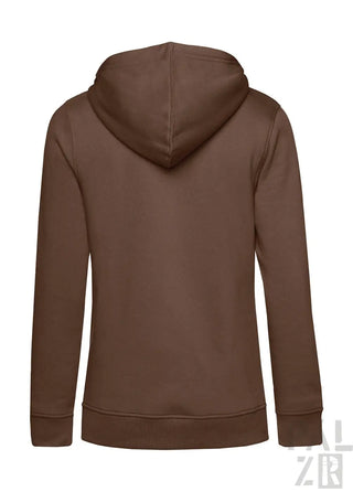Braune Kapuzenjacke mit Kapuze und Reißverschluss, wahrscheinlich aus Baumwolle oder Polyester-Mischung.