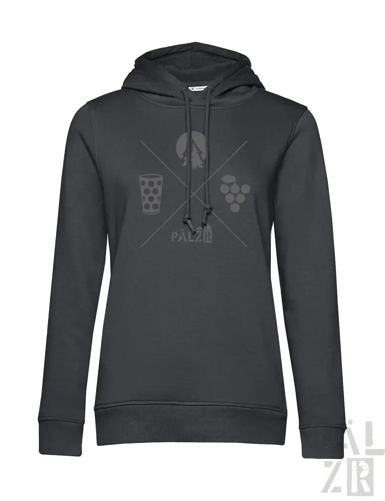 Anthrazitfarbene Hoodie mit Wein-Glas- und Trauben-Design, ’pale’ Text