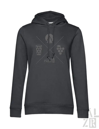 Anthrazitfarbene Hoodie mit Wein-Glas- und Trauben-Design, ’pale’ Text