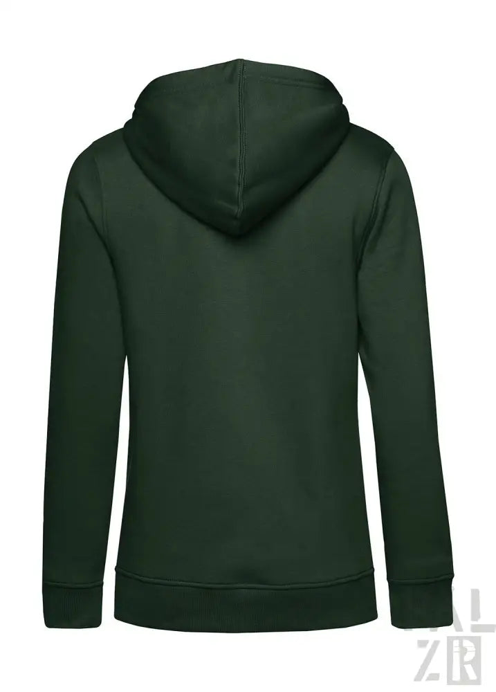 Dunkelgrüner Hoodie mit Kapuze und langen Ärmeln, wahrscheinlich aus Baumwolle oder Polyester-Mischung.