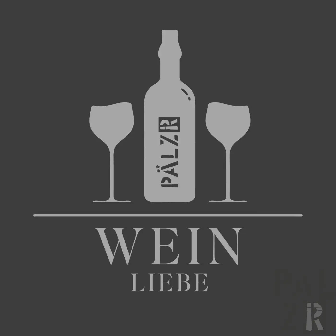 Graue silhouette einer flasche pälzer wein mit zwei passenden gläsern auf frauen hoodie weinliebe in verschiedenen farben