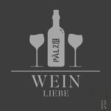 Graue silhouette einer flasche pälzer wein mit zwei passenden gläsern auf frauen hoodie weinliebe in verschiedenen farben