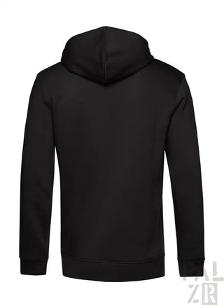 Schwarzer Hoodie mit Kapuze und langen Ärmeln, aus Baumwolle oder Polyester-Mischung.