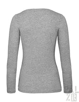 Hellgraues Langarm-T-Shirt mit Rundhals.