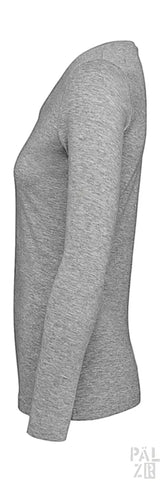 Heather grauer Langarm-T-Shirt mit gerippten Bündchen und Saum.
