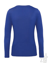 Königsblaues langärmliges Thermoshirt mit V-Ausschnitt und gerippten Bündchen.
