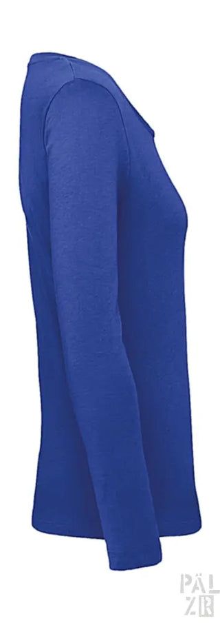 Königsblaues Langarm-T-Shirt mit geripptem Ausschnitt und Bündchen, aus weichem Baumwollstoff.