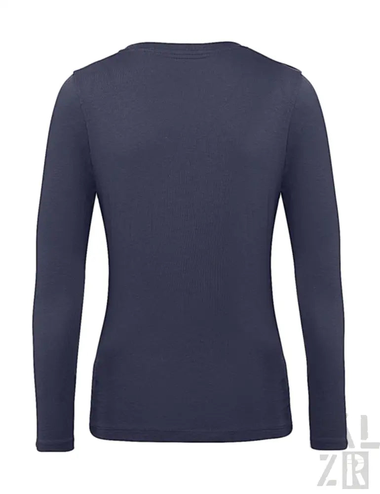 Marineblaues Langarm-Thermoshirt mit gerippten Bündchen und Saum, für Wärme konzipiert.