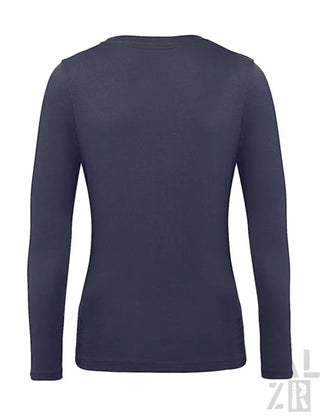Marineblaues Langarm-Thermoshirt mit gerippten Bündchen und Saum, für Wärme konzipiert.