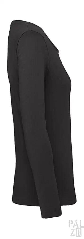 Schwarzes Langarmshirt mit gerippten Bündchen und Saum, aus Baumwolle.