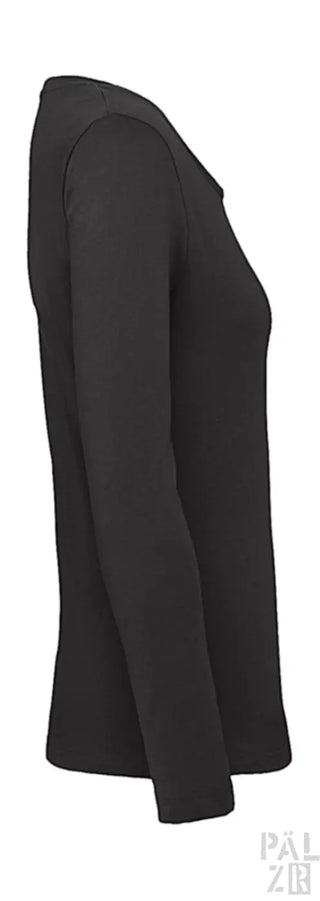 Schwarzes Langarmshirt mit gerippten Bündchen und Saum, aus Baumwolle.