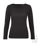 Schwarzes Langarmshirt mit ’palzir’-Logodesign, aus Baumwolle gefertigt.