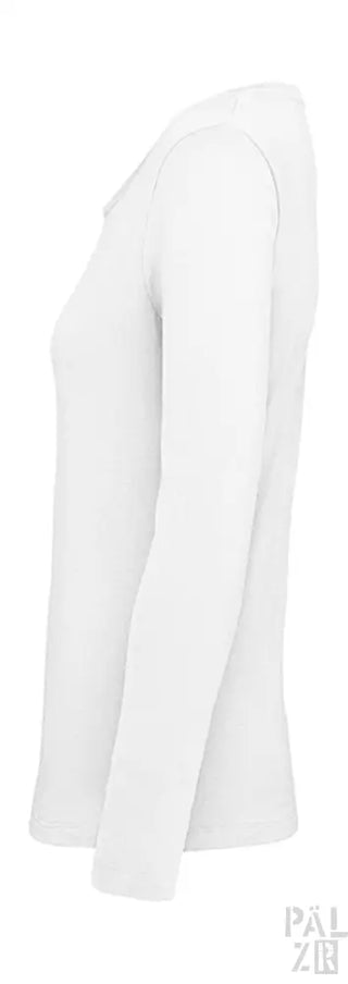 Weißes langärmliges T-Shirt mit gerippten Bündchen und Saum, aus Baumwolle.