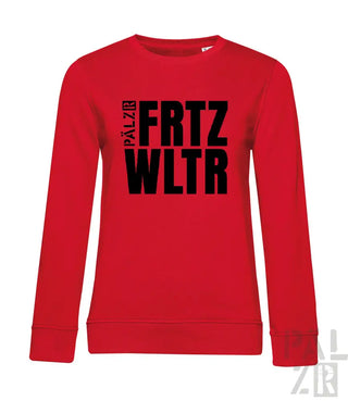 Rotes Crewneck-Sweatshirt mit schwarzem Textdesign, Nike-Marke.