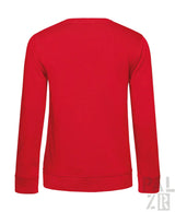 Roter Crewneck-Sweatshirt mit gerippten Bündchen und Saum, wahrscheinlich aus Baumwolle oder Polyester-Mischung.