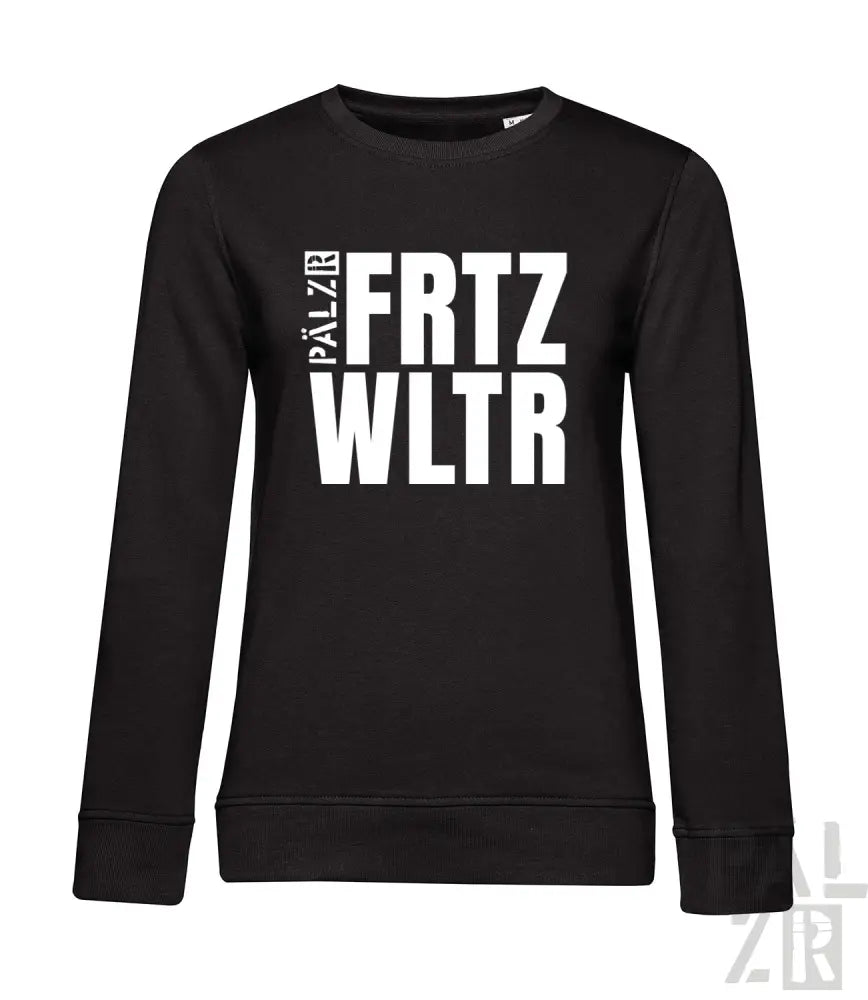 Schwarzes Baumwoll-Sweatshirt mit weißem Text-Design.