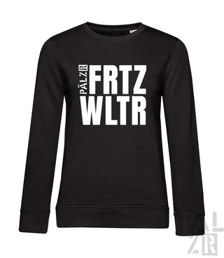 Schwarzes Baumwoll-Sweatshirt mit weißem Text-Design.