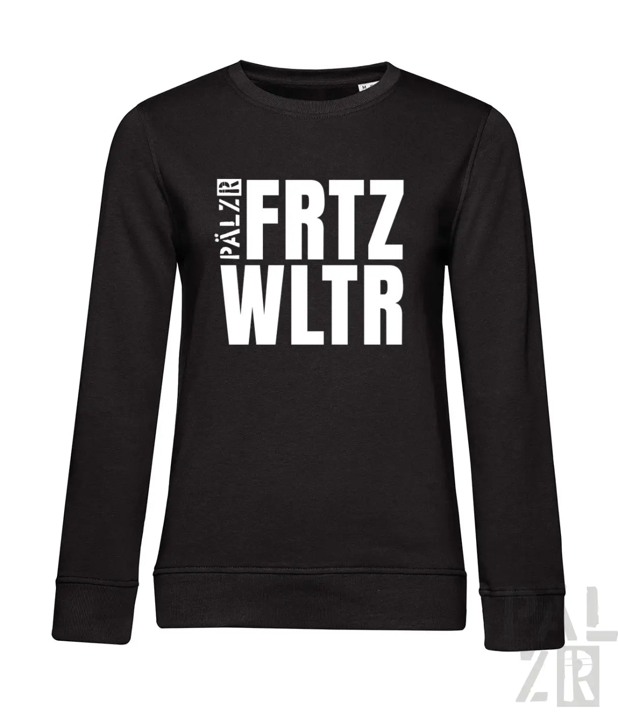 Schwarzes Baumwoll-Sweatshirt mit weißem Text-Design.