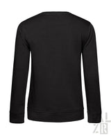 Schwarzes Crew-Neck-Sweatshirt mit gerippten Bündchen und Saum, wahrscheinlich aus Baumwolle oder Polyester-Mischung gefertigt.