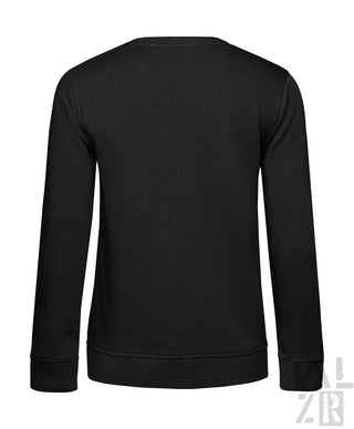 Schwarzes Crew-Neck-Sweatshirt mit gerippten Bündchen und Saum, wahrscheinlich aus Baumwolle oder Polyester-Mischung gefertigt.
