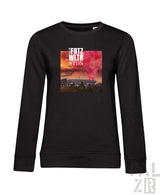 Schwarzes Crewneck-Sweatshirt mit Grafikdesign, das ein Stadion und den Text ’fritz walter stadion’ in Weiß zeigt.